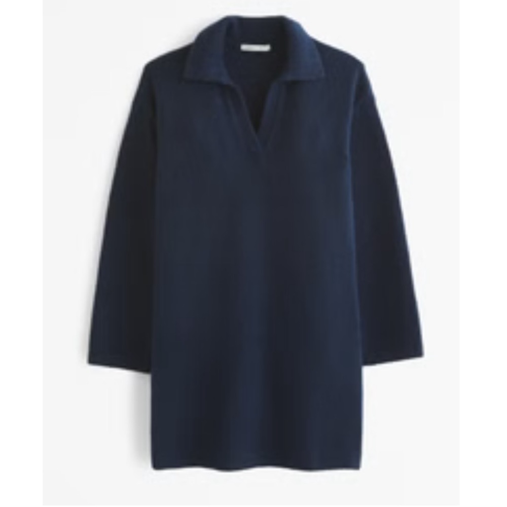 NWT! Abercrombie Long-Sleeve Collared Mini Sweater Dress DARK INDIGO XL TALL